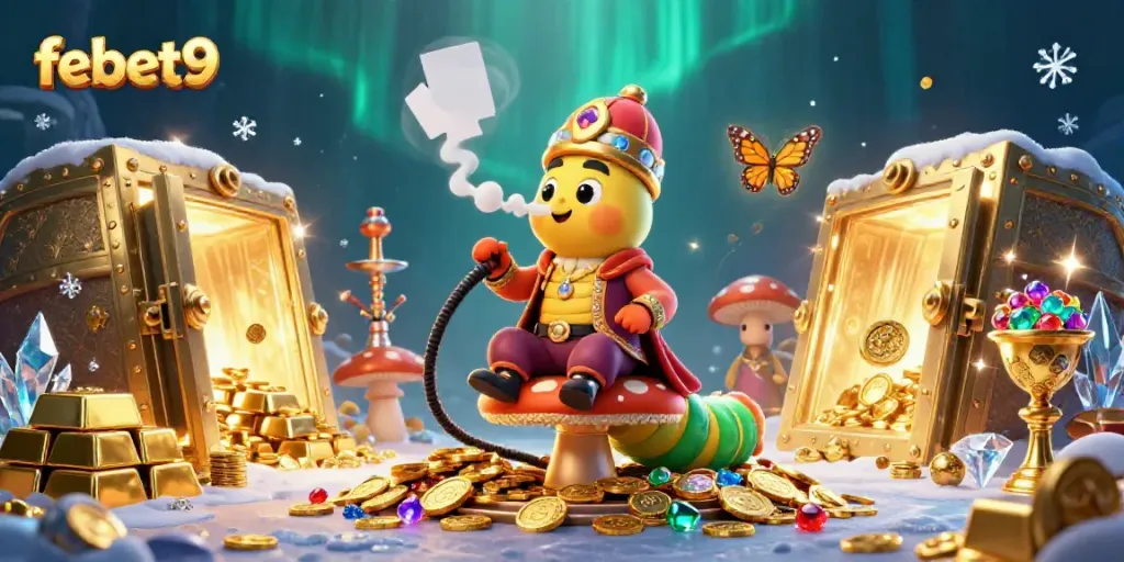 Engage in thrilling gameplay at febet9 with a vibrant 3D casino scene featuring unique characters.