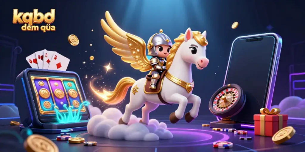 Check kqbd đêm qua with a celestial horse and knight amidst dynamic casino elements.