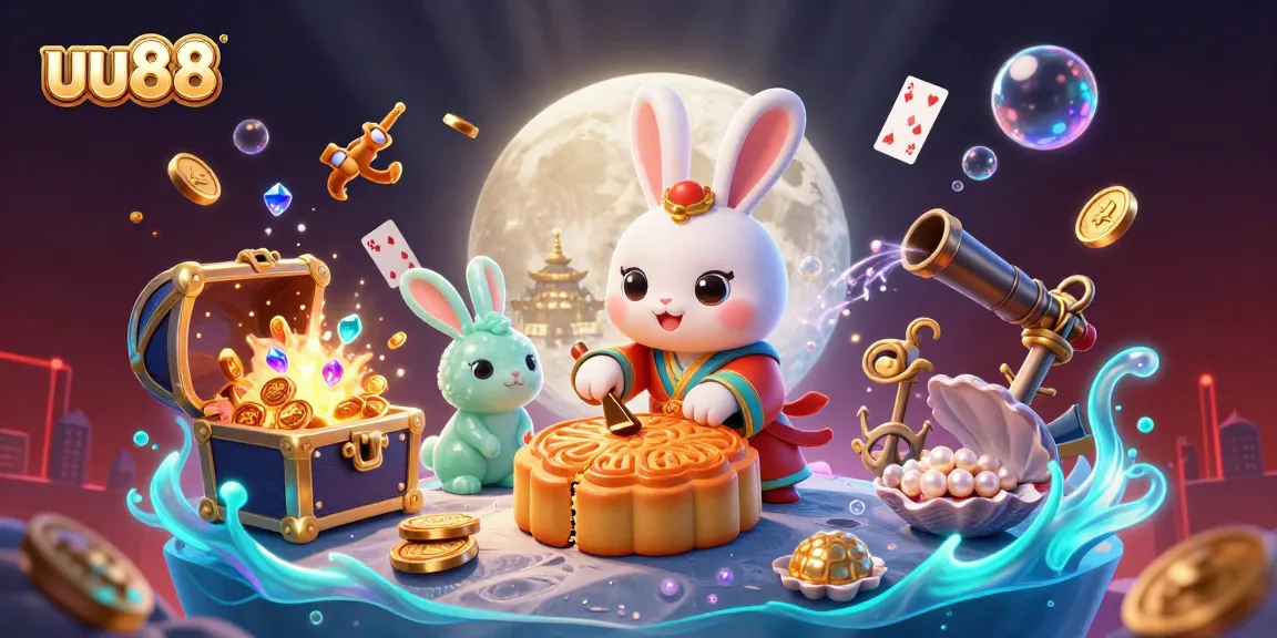Join the adventure with uu88, where a moon rabbit and treasures create an exciting casino landscape.